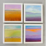 A set of four: Meadow, Evening Glow, Winter Calm & Towards Autumn, oils on canvas, 19cm square,