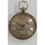 A Victorian silver cased fuseé pocket watch with silver face and subsidiary seconds dial,