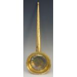 A 19th Century brass strainer with cylindrical everted pan and tapered cylindrical hollow handle,