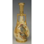A Worcester two handled bottle shaped vase with moulded gilt neck and handles,