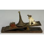 An Austrian cold painted bronze of Nipper the HMV dog as a desk clip with record player and
