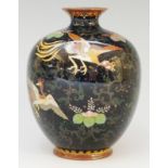 A Japanese cloisonne enamel globular vase with shallow everted neck,