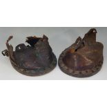 A pair of late 19th Century leather hoof boots or lawn boots,