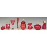 A selection of cranberry glass, to include: a liqueur glass,