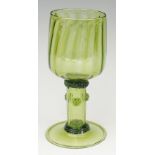 A mid 19th Century copy of an 18th Century Roemer Rhenish wineglass, wrythened bowl,