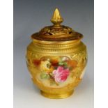 A Worcester porcelain globular vase and cover, the lid with foliate wrapped finial,
