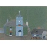 Impression Town House Kirriemuir, gouache, monogrammed lower left, 15cm x 20cm,