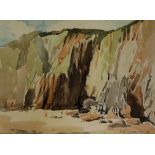 Reg Gammon - beach scene with cliffs, watercolour, signed in pencil lower right, 24.5cm x 34.