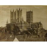 A black and white photograph of Lincoln Cathedral from the south west, 38cm x 51cm,