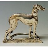 A good late Victorian silver menu holder in the form of a greyhound,