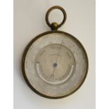 A Victorian lacquered brass cased compensated barometer with thermometer, silvered dial, 4.