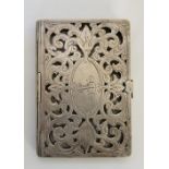 A 19th Century pierced silver visiting card case, hinged,