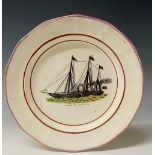 A Staffordshire shaped circular plate transfer printed and painted to the centre with Victoria and