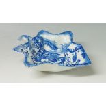 A late 18th / early 19th Century leaf moulded pickle dish transfer printed in under glaze blue with