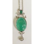 An emerald and diamond set pendant the large cabochon emerald approx. 12.