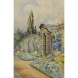 Ina Clogstoun - The Walled Garden, watercolour, signed lower left and dated July 1893, 34cm x 22cm,