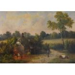 English School, late 19th Century - extensive landscape with thatched cottage,