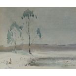 Richard W West - landscape with rabbit, watercolour, signed lower right, 23cm x 28cm,