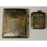 A foliate engraved cigarette case the front with cartouche engraved with initials, 8.