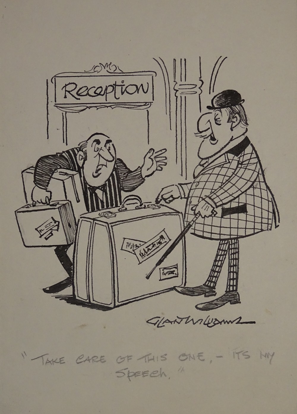 Williams, Glan, cartoonist (1911 - 1986), original cartoon, c1970, TAKE CARE OF THIS ONE,