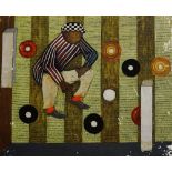 Nan Green - On The Green, with figure and bowls, gouache on paper laid on canvas,