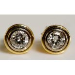 A pair of yellow gold mounted diamond ear studs with circular cut brilliants approx. 0.