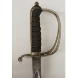 An Edward VII rifle brigade sword with pierced basket, wire bound chequered shagreen grip,