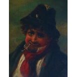 J A Lear ? - Irishman, head and shoulder portrait of a young boy smoking a pipe with "ferret" hat,