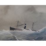 Douglas Bower - "B S Tyne" in rough seas off South Shields, watercolour, signed lower left, 14.