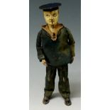 Lehmann - a clockwork drunken sailor figure, tin plate with cotton uniform, 19cm high,