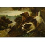 G Armfield - a pair, hounds in extensive river landscapes, oils on canvas,