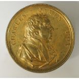 George III, Political, Charles James Fox, round snuff or cashew box, gilt copper c55x24mm,