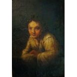 Italian School, late 18th Century - a young boy leaning on a shelf, oil on panel,