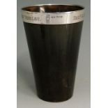 A silver mounted horn beaker, the upper rim inscribed 'Revd. G.