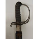 An 1823 pattern British rifle brigade sword with pierced steel basket, wire bound shagreen grip,