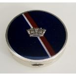 A George V silver and enamel rouge box the circular hinged lid enamelled in blue with red and white