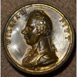 George III, Political, William Pitt the Younger, round snuff or cashew box, gilt copper c55x26mm,