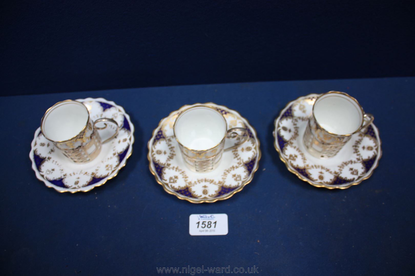 Three Aynsley coffee Cans and saucers, in solid silver holders, 1925, Sheffield. - Image 2 of 3