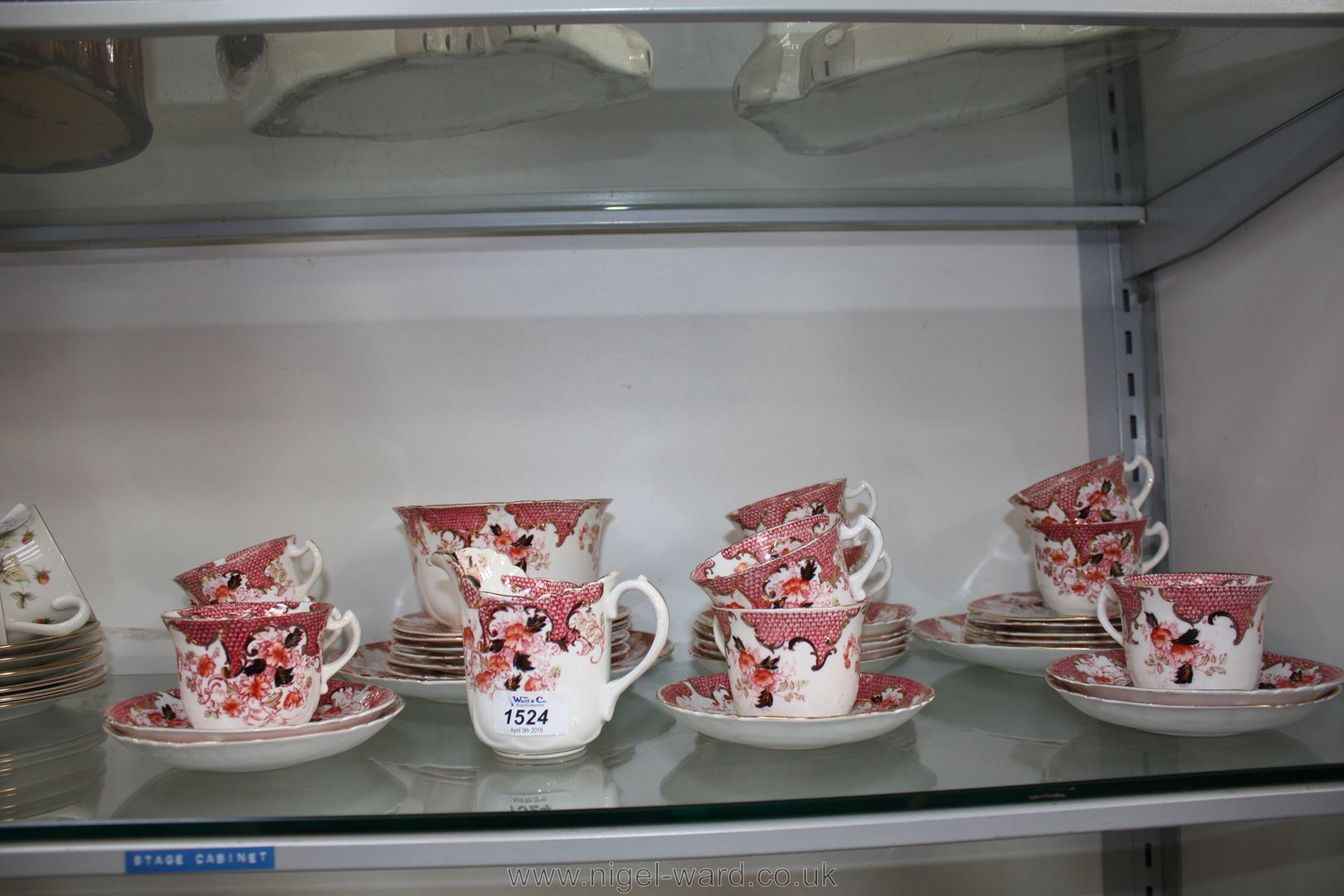 A Victoria gilt edge pink floral Teaset including ten cups and saucers, eleven Tea Plates,