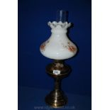 A Brass Oil Lamp with glass funnel and glass shade a/f.