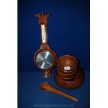 A Teak salad Bowl, four salad bowls plus servers and a Barometer.