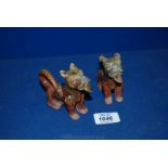 Two terracotta Dogs, 4" long, both a/f.