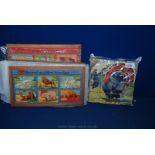 Five Vintage wooden children's puzzle Toys and a set of bricks.