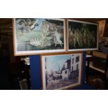 Three large framed prints, 'La Rue de Mont Cenis', Botticelli 'Birth of Venus' and 'Spring'.