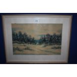 Einar Lagerstam: a Watercolour of a wintry scene with fir trees, signed,