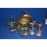 A Brass Coal Scuttle and small brass ornaments, etc.