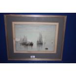Clarkson Stanfield: a signed Watercolour of a harbour scene with boats,