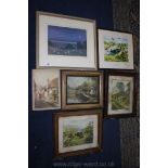 A quantity of Prints including 'Porlock Village, Exmoor' by L Bowden,