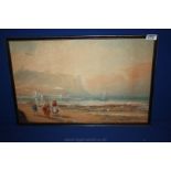 A late 19th c. Watercolour of Scarborough Beach with fisher folk, signed indistinctly.