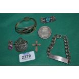 Miscellaneous Silver Bangles, brooches and an Identity Bracelet.